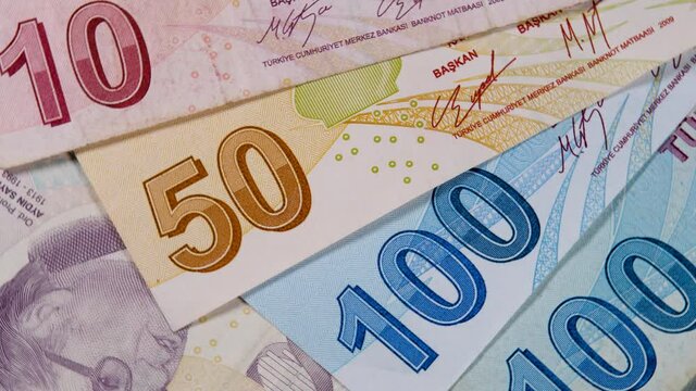 Different turkish lira TRY, paper money banknote