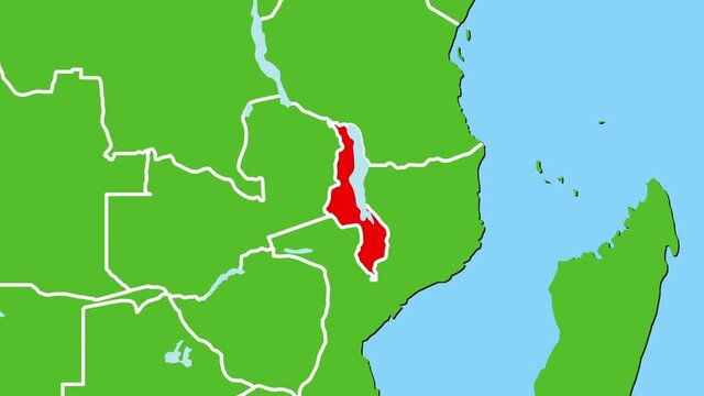 マラウイの位置がアップになって赤く表示されます。ヨーロッパ中心地図