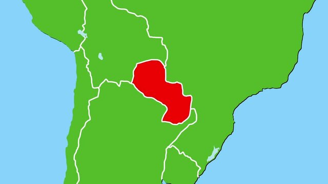 パラグアイの位置がアップになって赤く表示されます。ヨーロッパ中心地図