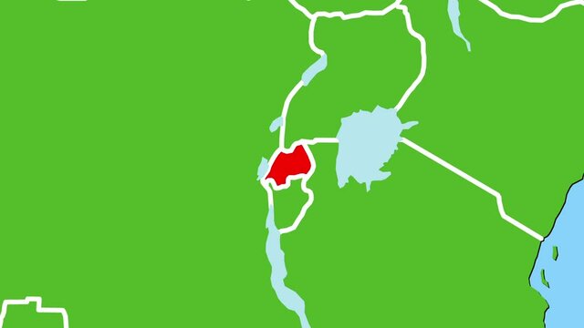 ルワンダの位置がアップになって赤く表示されます。ヨーロッパ中心地図