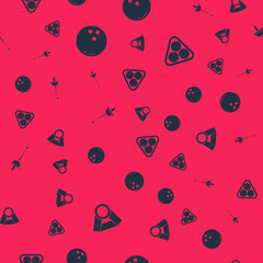 Set Medal, Bowling ball, Fencing and Billiard balls rack triangle on seamless pattern. Vector.