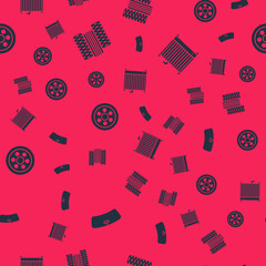 Set Windshield, Car tire wheel, Alloy and radiator cooling system on seamless pattern. Vector.