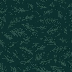 Leaves line green vector seamless pattern. Decorative vector illustration, good for printing. Black and white leaves line wallpaper seamless vector. Great for label, print, packaging, fabric.