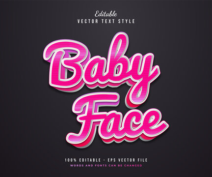 Baby Face Text Style in Pink Gradient with Embossed Effect