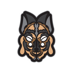 Color Tattoo Mask in Maori or Samoan style. Polynesian style tiki. Good for prints. Isolated. Vector illustration