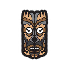Color Tattoo Mask in Maori or Samoan style. Tiki face in Polynesian style. Isolated. Vector