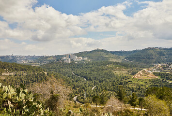 Fototapeta na wymiar View from Sataf Park, west of Jerusalem, to the mountains and forest