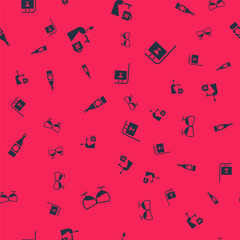 Set Glass of cognac or brandy, Beer tap with glass, bottle and Street signboard Bar on seamless pattern. Vector.