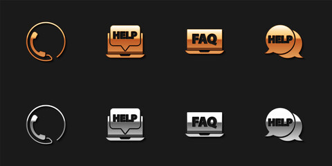 Set Telephone 24 hours support, Laptop and help, FAQ and Speech bubble with text Help icon. Vector.