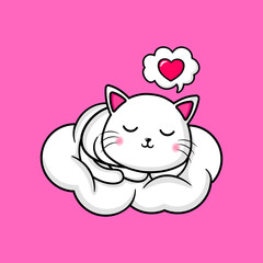 Obraz na płótnie Canvas cute cat sleeping on a cloud design mascot kawaii