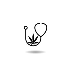 Stethoscope and medical cannabis icon with shadow