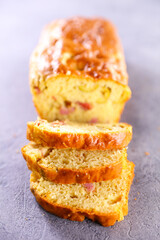 cake with ham,  bacon and cheese