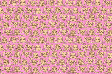 Seamless pattern with cartoon faces vector people. Hand drawn doodle illustration. Heads of women, girls. Multicolor texture backdrop