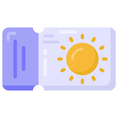 
Sun on card denoting flat icon of beach ticket 

