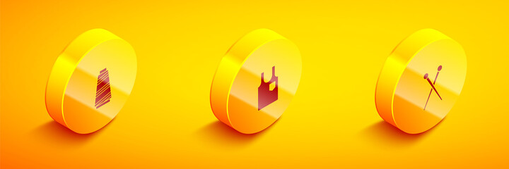 Set Isometric Sewing thread, Sleeveless T-shirt and Knitting needles icon. Vector.