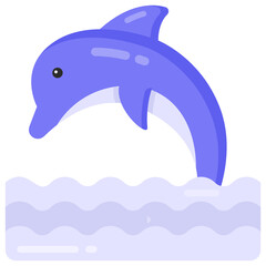 
Dolphin in flat style icon, aquatic mammal 

