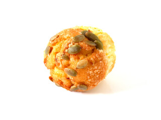 Pumpkin muffin topped with pumpkin seeds