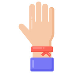 
Hand with ribbon denoting flat icon of wristband 

