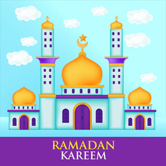 Realistic  mosque Ramadan Background Premium Vector