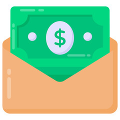 
Banknote in letter denoting flat icon of money envelope

