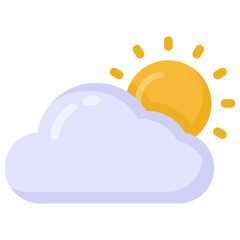 
Cloud with sun denoting flat icon of sunny day 

