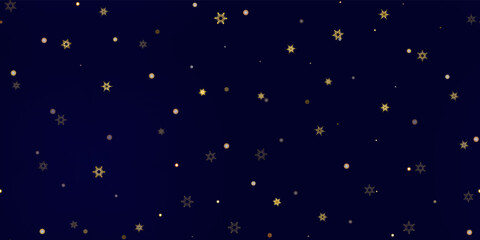 Fototapeta na wymiar Gold snowflakes holiday seamless pattern.