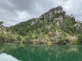 Colorful mountain landscape at Lake Aguas Negras, Sierra de Cazorla, Segura y las Villas, Andalucia, Spain - obrazy, fototapety, plakaty