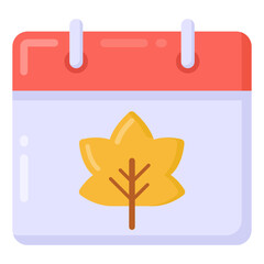 
Maple leaf on calendar, autumn calendar icon

