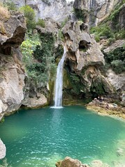 Fototapeta na wymiar Colorful landscape with waterfalls in the Borosa river, Sierra de Cazorla, Andalucia, Spain