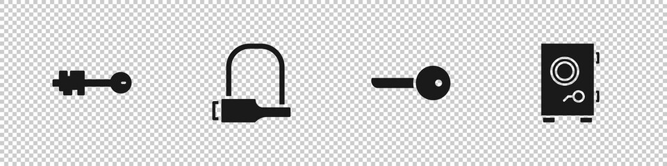 Set Old key, Bicycle lock, Key and Safe icon. Vector.