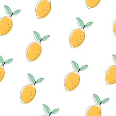 Seamless pattern with cartoon lemons. vector flat style. hand drawing. design for fabric, textile, print, wrapper