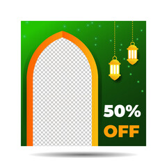 Luxury Green and Gold Ramadan Sale Or Discount Social Media Template with Phone Mock-Up for Banner, Ads, Advertising, Greeting Card, Poster, and Others Media Promotion. Editable Vector Illustration.