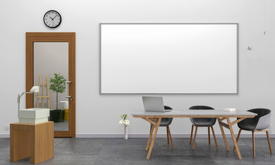 Modern Classroom for education with whiteboard for mockup, 3d rendering