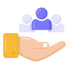 
Persons and hand denoting flat icon of employees care 

