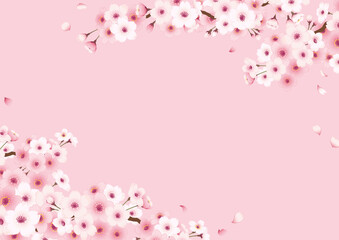 Obraz na płótnie Canvas 桜の手描きフレーム　横　ピンク背景　右上左下