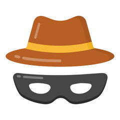 
Hacker hat in flat style icon, spy accessories  

