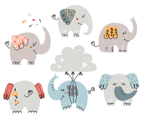 Set of cute elephants for kids