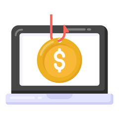 
Dollar with fish hook denoting flat icon of money phishing 

