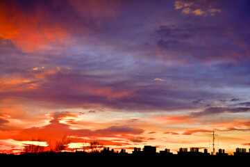 Beautiful multi-colored clouds before sunrise