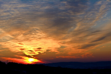 Sunset in the sky in winter