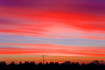 Fototapeta na wymiar Beautiful multi-colored clouds before sunrise