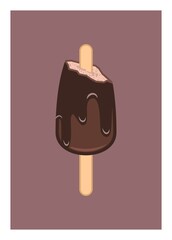 Melted an bitten chocolate ice cream. Simple Illustration.
