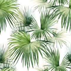 Naklejki  Piękny wzór z akwarela tropikalnych liści palmowych. Ilustracji.