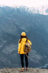 A man travels through the Caucasus. Mountain sports. Mountain tourism. Walking tour. The journey to...