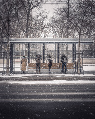 Tram stop in winter 