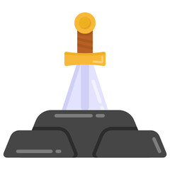 
Sword stuck in flat style icon, war weapon 


