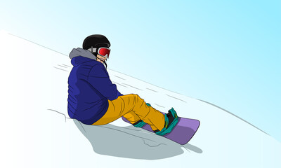 Fototapeta na wymiar The girl snowboarder is on the top of the mountain. Vector illustration