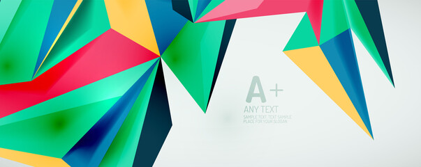 Vector triangle geometric backgrounds. Low poly 3d shape on light backdrop. Vector illustration for covers, banners, flyers and posters and other designs