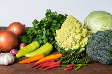 Various kinds of fresh vegetable on white background with copy space for text - 418254937