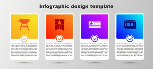 Set Barbecue grill, American flag, and USA on browser. Business infographic template. Vector.